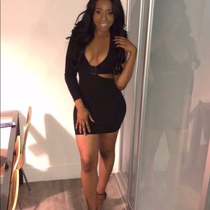 black cut out trim detail asymmetric bodycon dress